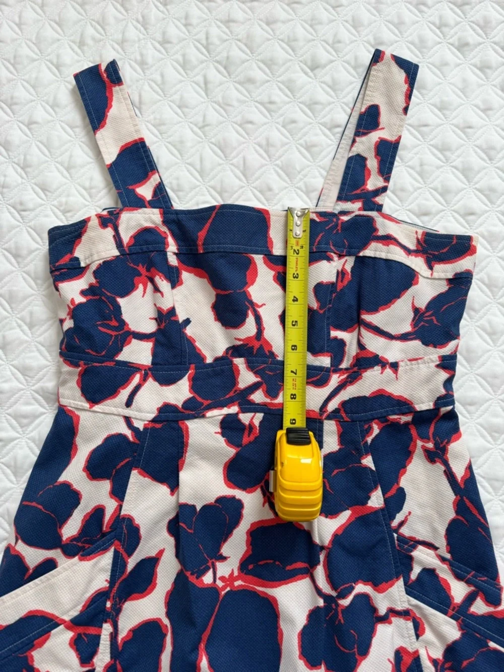 Lands' End Cream Blue Red Floral Midi Dress Cotton Canvas Wide Straps Size 12